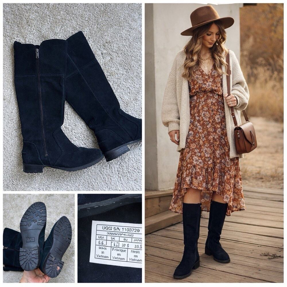 UGG Sorensen black suede knee-high Riding boots Size 6.5 Waterproof